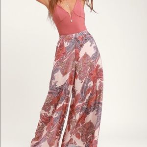 Sophia Bush Pink Paisley Print Satin Palazzo Pants